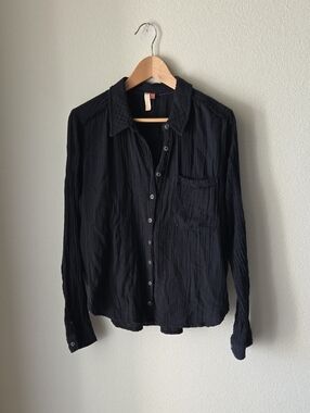 PILCRO Gauzy Black Button Down Cotton Shirt Sz L Lightweight Flowy Resort Wear